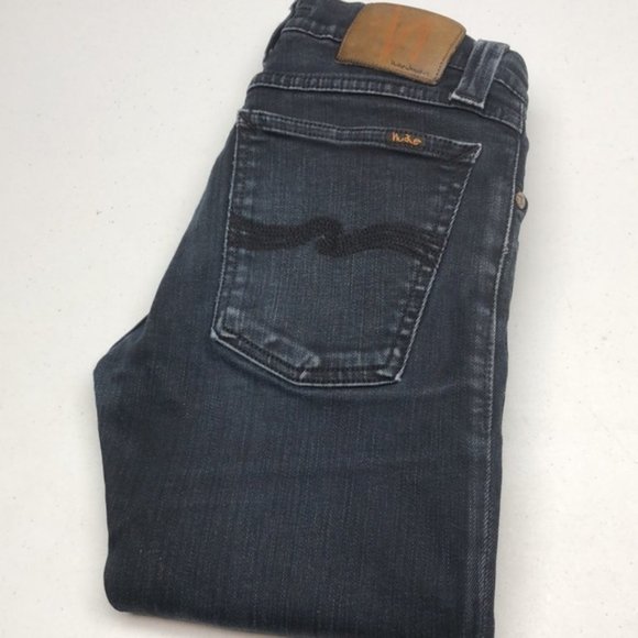 MADE IN ITALY 🇮🇹 BLACKWASH NUDIE TIGHT LONG JOHN SKINNY JEANS 26x32 🇮🇹 - Picture 1 of 13